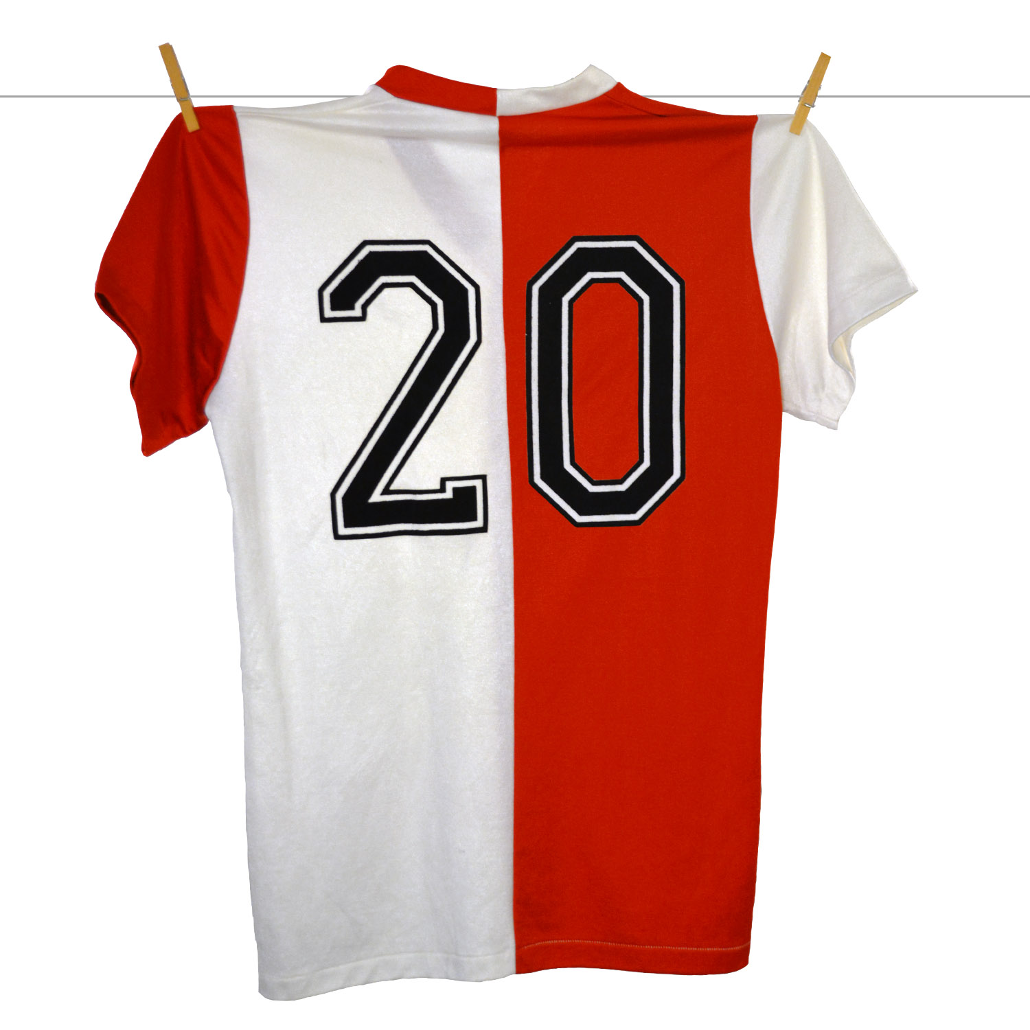 1979 - 1980, Matchworn Adidas Feyenoord thuisshirt Rood-wit, Rugnummer 20, Made in West-Germany